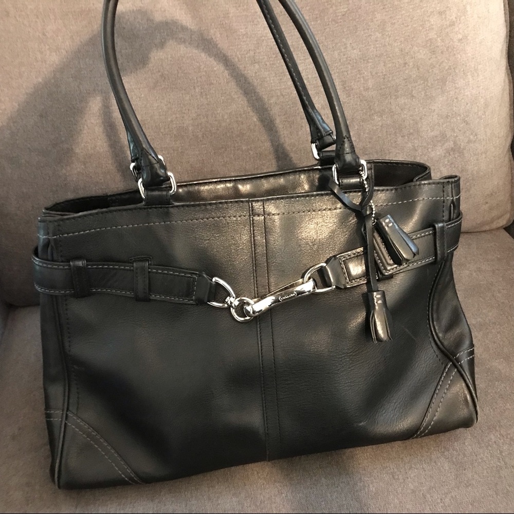 Black leather coach satchel handbag